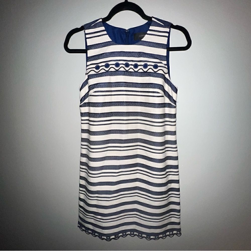 J Crew Cotton Blend Striped Scalloped Dress - Sz 2